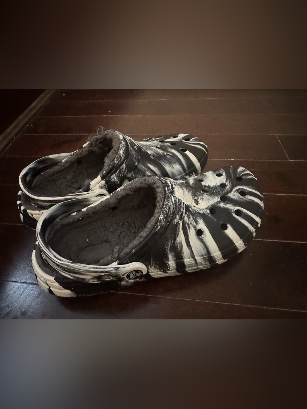 Crocs Black & White Slip-On Clog with Fleece Lining W10 M8